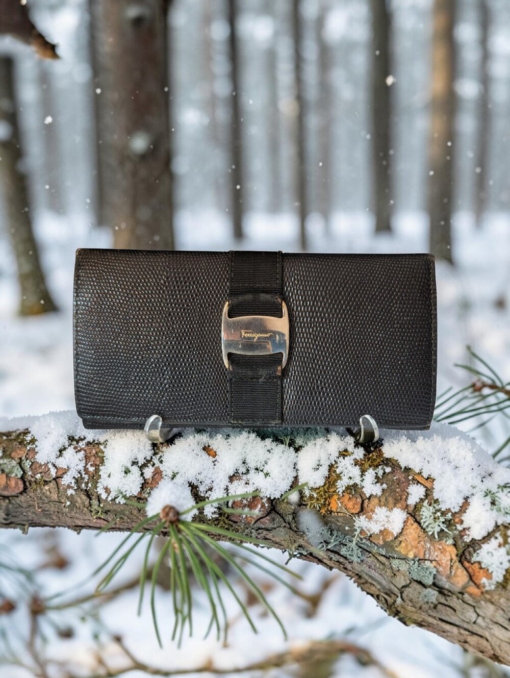 Salvatore Ferragamo Black Leather Gancini Long Wallet w/ Box